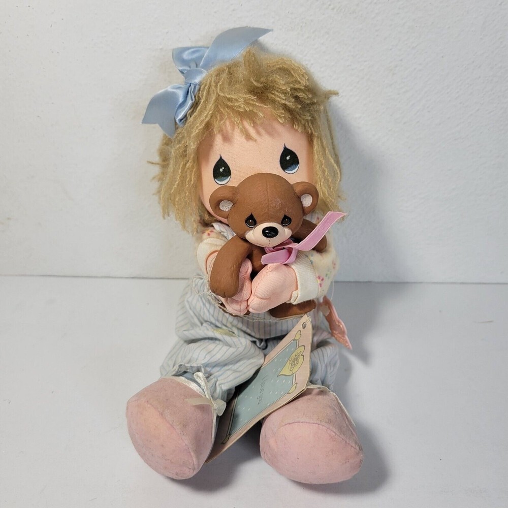 Precious Moments Applause 1986 Child with Teddy Bear Doll with Tag Missing Nose